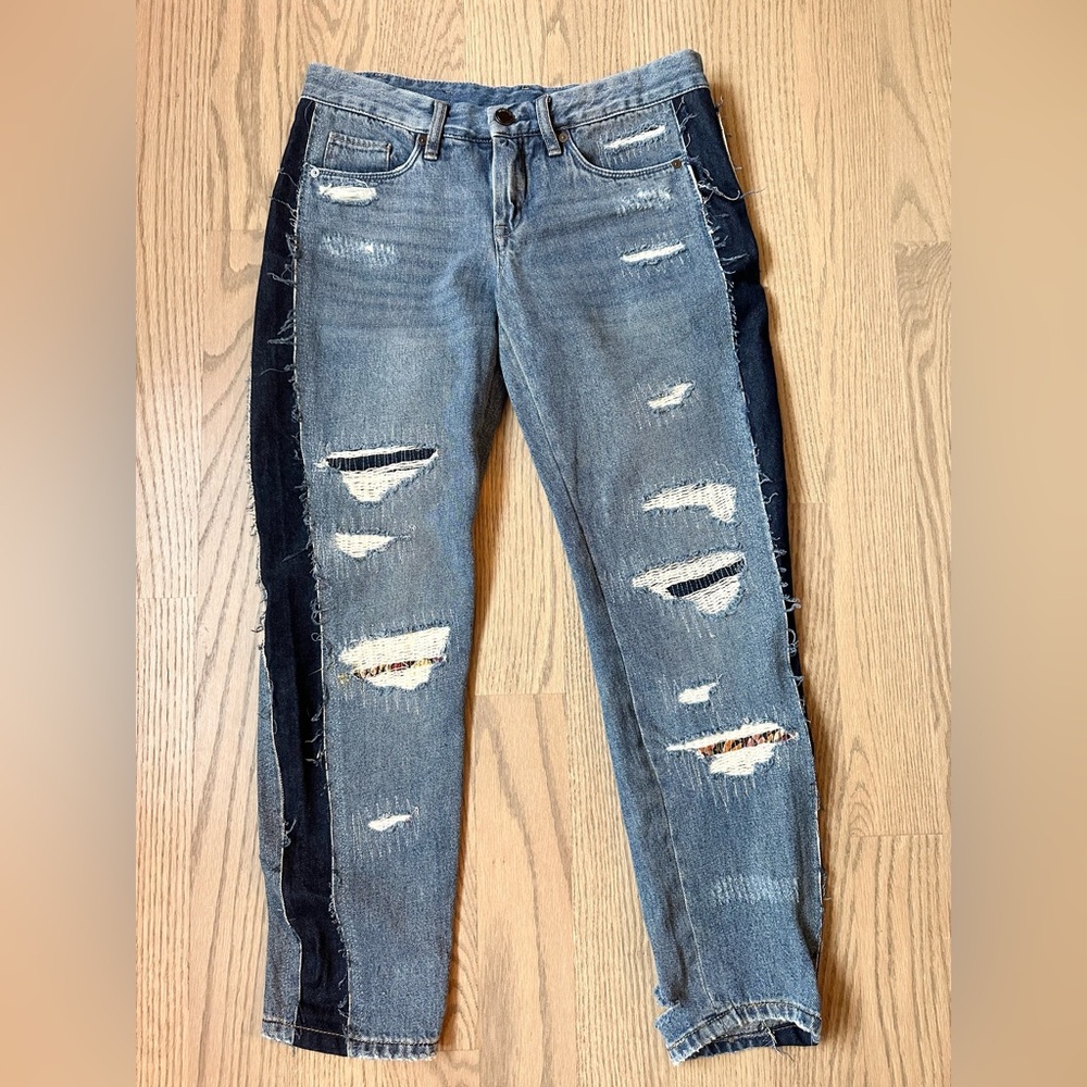Blank NYC Patchwork Distressed Crop Girlfriend Je… - image 1